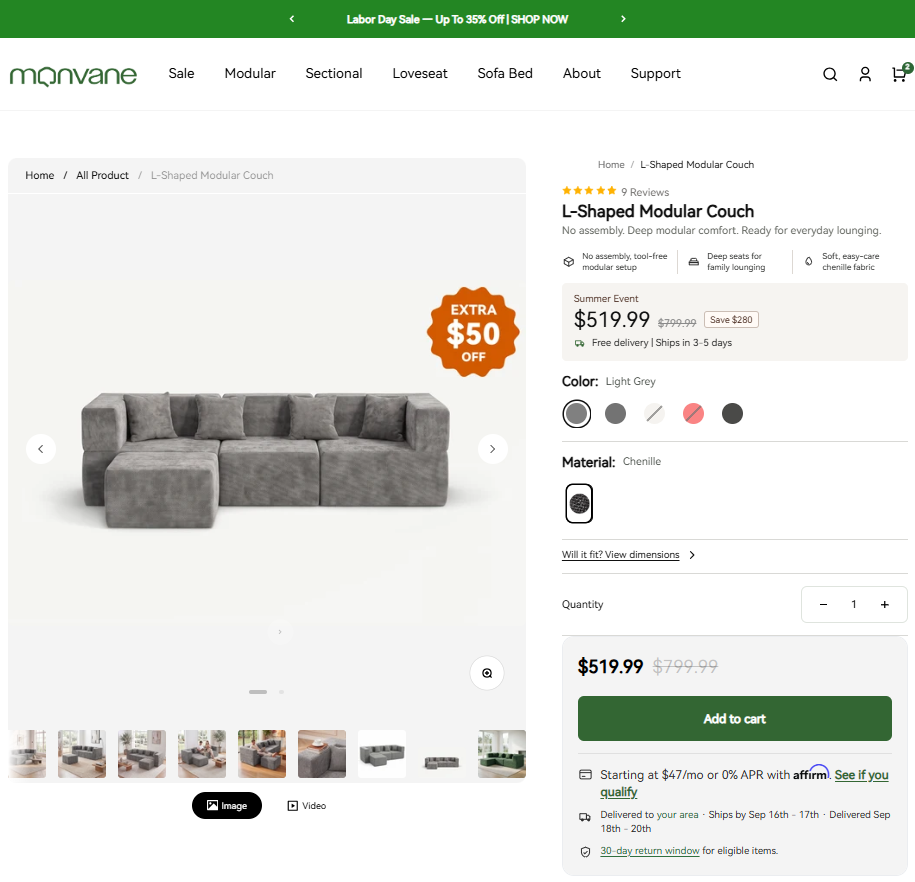 L-Shaped Modular Couch