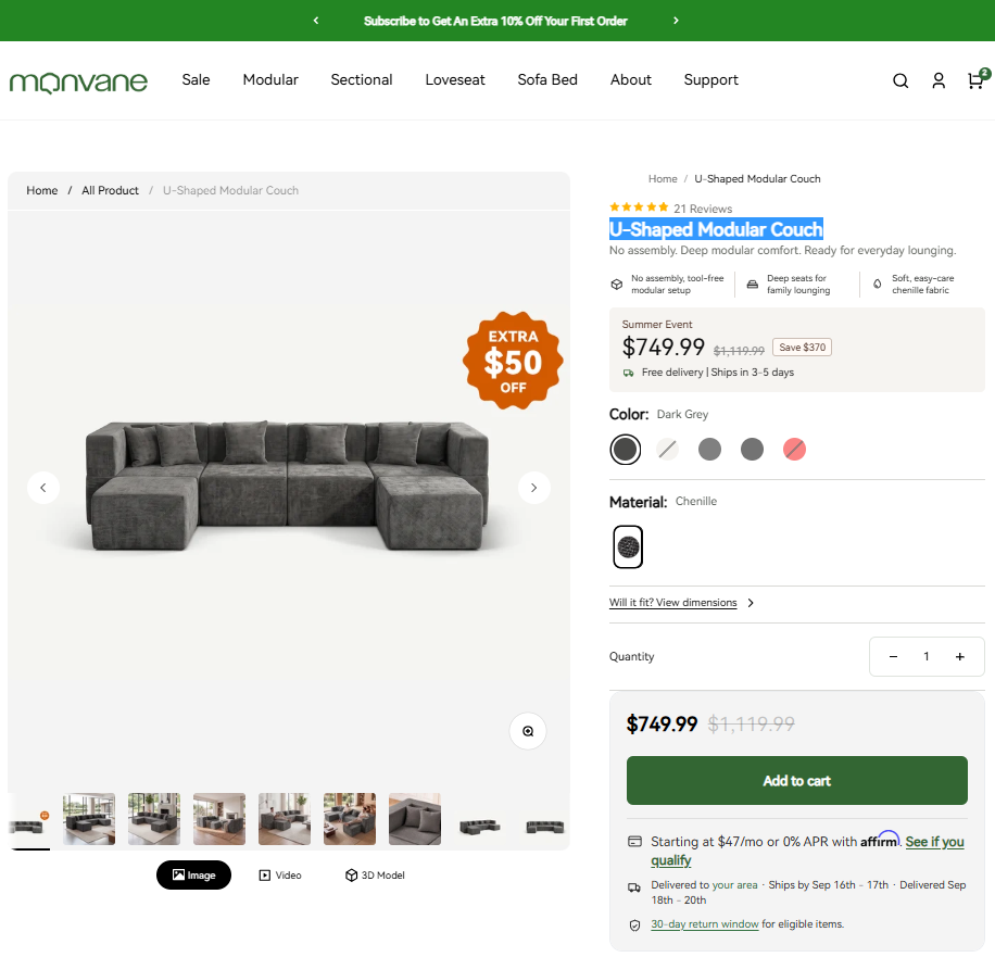 U-Shaped Modular Couch
