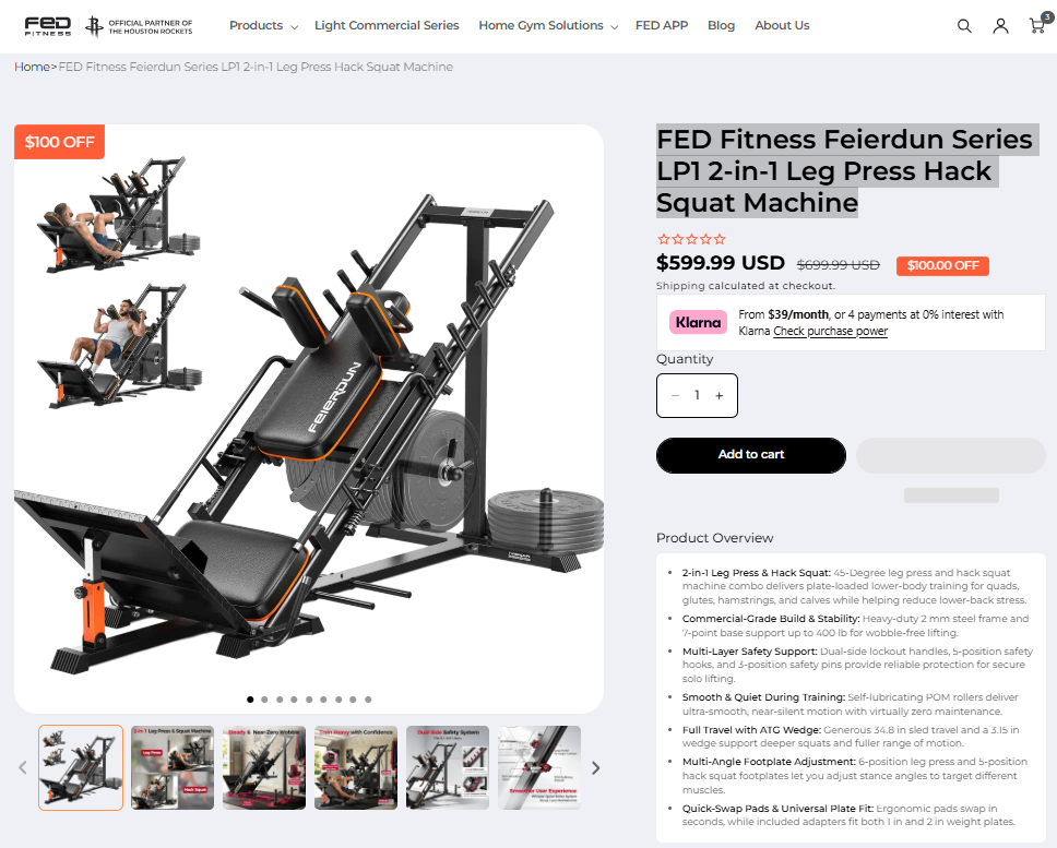 FED Fitness Feierdun Series LP1 2-in-1 Leg Press Hack Squat Machine